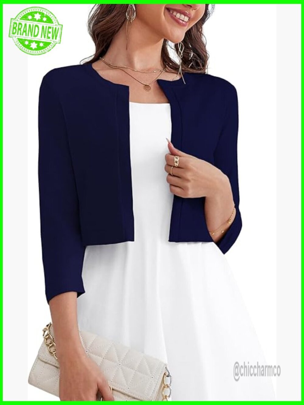 3/4 Sleeve Open Front Cropped Bolero Shrug Cardigan Sweater